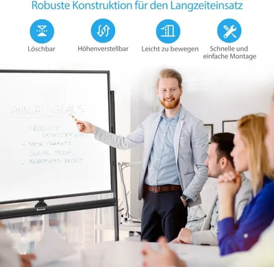 Zdjęcie produktu dla mobilna tablica magnetyczna duża dwustronna obracana o 360° 90 x 120 cm czarna + biała