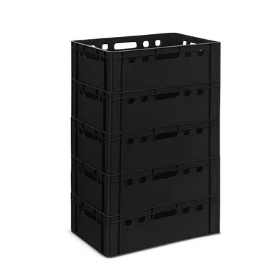 Produktbild von GARDIVO E2 Kisten Schwarz 5 Stück 60x40x20 Meischkiste, Metzgerkiste, Lagerkiste schwarz stapelbbar lebbensmittelecht robust fleischerkiste kunststoff
