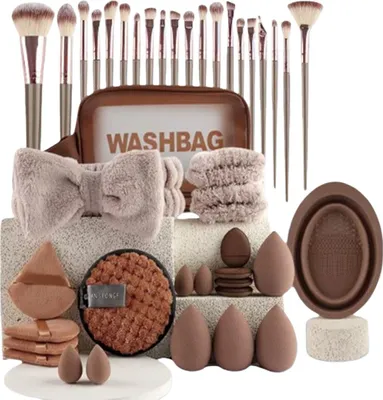 Produktbild von INF 42-teiliges Make-up Pinselset - Komplette Kosmetikpinsel Kollektion Braun
