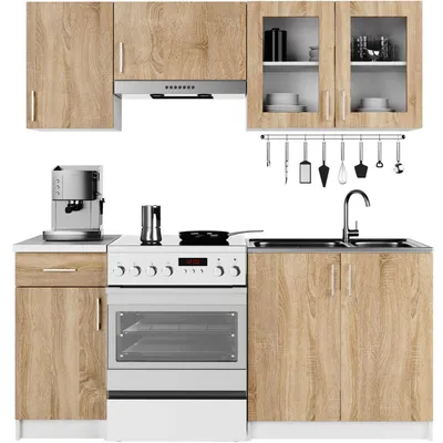 Produktbild von Küchenzeile LIMA 1.8m Modulares Weiß, Sonoma Eiche B180xH203xT44,5 cm