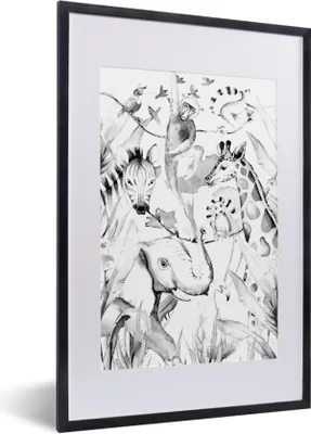 Produktbild von MuchoWow® Gerahmtes Poster Aquarellieren - Tiere - Elefant - Jungen - Mädchen - Kinder - Kinder 40x60 cm - Poster mit Schwarzem Bilderrahmen Wandposter Rahmen Foto Bilder - Poster in Rahmen