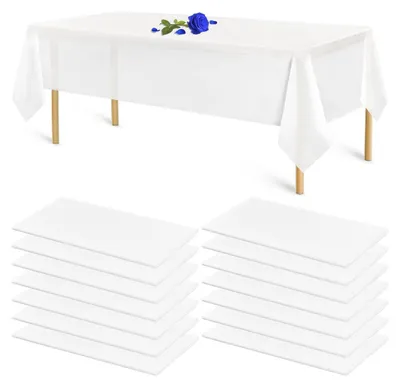 Obrázek produktu pro Jednorázové plastové ubrusy, bílé, 14 kusů, obdélníkové, rozměry 275 x 145 cm, voděodolné