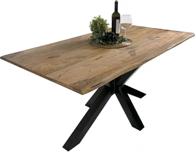 Produktbild von Esstisch Baumkante Massiv Mango naturfarben 180 x 90 schwarz Spider-Gestell Tiger