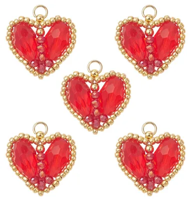 5 rote Herz-Anhänger aus Glasperlen für Schmuck, DIY