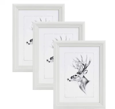 Immagine prodotto di Set di 3 cornici per foto in legno, con vetro, in stile Artos | Bianco | 50x70 cm