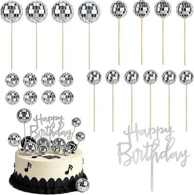 Produktbild von Discokugeln zur Tortendekoration, Mini-Discokugeln - Set mit 23 Stück - Dekoration für Cupcakes im Disco-Stil