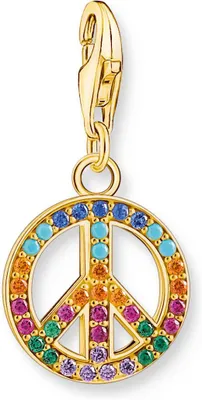 Produktbild von Thomas Sabo 1898-488-7 Charm-Anhänger Peace Zeichen Goldfarben mit Bunten Steinen