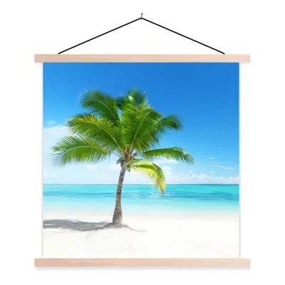 Produktbild von MuchoWow® Textilposter Palme - Strand - Meer - Sommer 60x60 cm mit holzfarbenen Rahmen - Wanddekoration