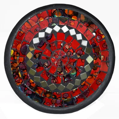 Productafbeelding van Mozaïekschotel, aardewerkschaal, glazen schaal, decoratieve schaal, mozaïek, kunsthandwerk, glazen steentjes, decoratie, rond, spiegel, groot, rood