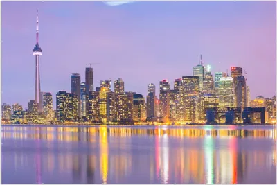 Produktbild von Wallario Wandbild Toronto Skyline - Kanada am Abend, Größe: 61 x 91,5 cm, Poster mit rahmenlosen Bildhalter