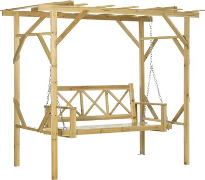 Produktbild von Schaukelbank mit Pergola, für 2 Personen, höhenverstellbar, Massivholzrahmen, 2,21 x 1,40 x 1,96 m