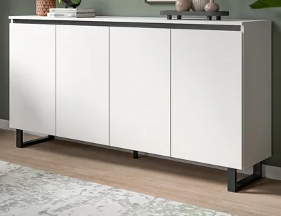 Produktbild von Sideboard "Gelia" in weiß mit schwarz Kommode 160 x 84 cm, Soft-Close