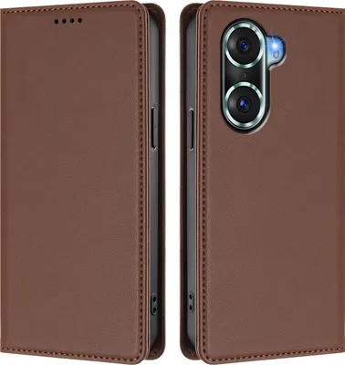 Image de Étui en cuir pour Honor 60 Pro, étui à rabat magnétique en cuirPolyuréthaneavec support, marron