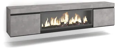 TV-Lowboard mit LED-Kamin, 208x35x45 cm, Zement-Optik, modern