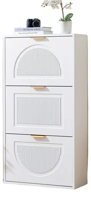 Produktbild von Schuhschrank - Schuhregal - Schuhaufbewahrungsbox - Halteelement - Aufbewahrungsbox - 3-stöckig - Weißes Bambus