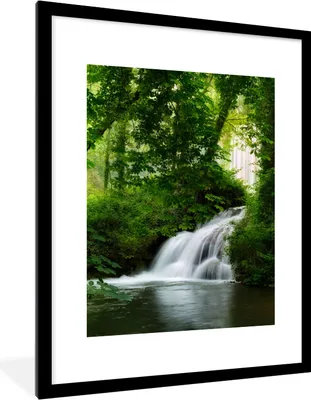 Produktbild von MuchoWow® Gerahmtes Poster Wasserfall - Natur - Grün 60x80 cm - Poster mit Schwarzem Bilderrahmen Wandposter Rahmen Foto Bilder - Wohnzimmer - Dekorationen - Prämie