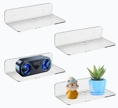 Image de Ensemble de 4 étagères flottantes en acrylique transparent, étagères sans perçage