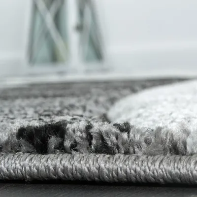 Produktbild von Designer Teppich mit Konturenschnitt Muster Gestreift Grau Schwarz Creme Meliert Grösse 160x230 cm