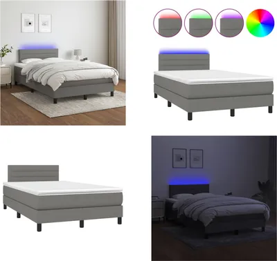 Produktbild von vidaXL Boxspringbett mit Matratze & LED Dunkelgrau 120x200 cm Stoff - Boxspringbett - Boxspringbetten - Bett - Schlafzimmermöbel