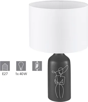 Obrázek produktu pro Eglo 43823 VINOZA E27 Stolní lampa Ø300mm Černá Bílá