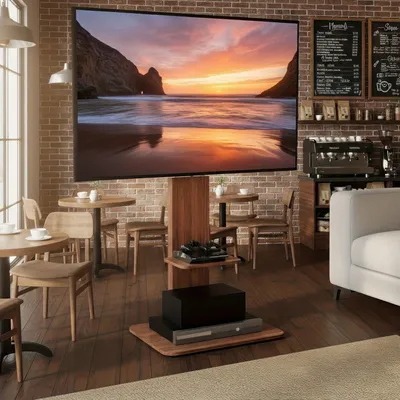 Productafbeelding van Zware TV-Standaard – Voor 32–65 Inch Schermen – Verstelbare Vloermontage met Houten en Metalen Frame