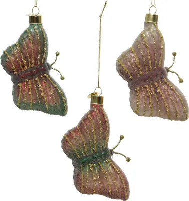 Produktbild von Christbaumschmuck Glas Schmetterlinge 10cm rosa / bunt, 1 Stück sort.