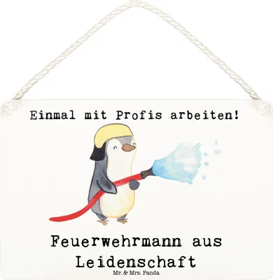 Produktbild von Mr. & Mrs. Panda Schild Feuerwehrmann Leidenschaft DIN A6 - Weiß - Geschenk, Wandbild Holz, Feuerwehr, Ausbildung, Spruch, Holzschild, Türschild, holzbild, Freiwillige
