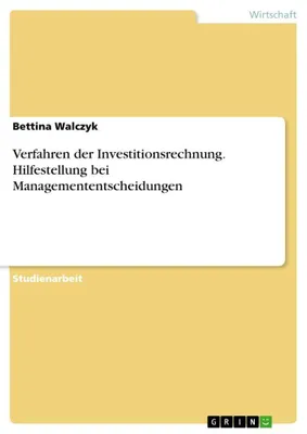 Produktbild von Verfahren der Investitionsrechnung. Hilfestellung bei Managemententscheidungen