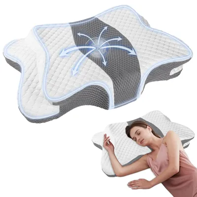 Obrázek produktu pro Polštář na podporu krku, ergonomický design, prémiová paměťová pěna, bílá, 46,5 × 17 × 16