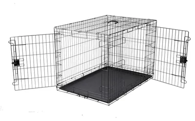 Zdjęcie produktu dla Klatka dla psa – klatka druciana – składana – dwa wejścia – wyjmowana wkładka podłogowa – 107×71×76 cm – czarna