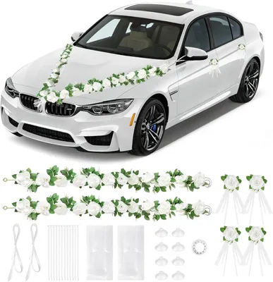 Immagine prodotto di Set di decorazioni floreali per auto, 2,05 metri, bianco, per matrimonio