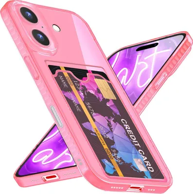 Produktbild von NALIA Neon Silikonhülle für iPhone 16 – Kartenfach & Knallige Signal-Farbe – CARDPOP (Anti-Shock Handyhülle) – Marke aus Berlin – Rosa