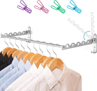 Productafbeelding van Vouwbaar Kledingrek - Wandhanger Ophangrail - Ruimte Besparen - 90 Graden Rotatie - 41 cm Lengte - Zilver