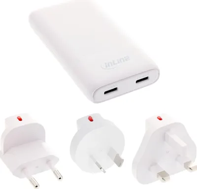Produktbild von InLine USB Netzteil Ladegerät - Dual USB-C - PD - PPS - 65W - flach - weiß (31519C)