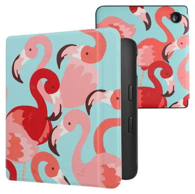 Produktbild von kwmobile Schutzhülle für Kobo Libra 2 Hülle - eReader Flip Case mit Auto Sleep Funktion - Flamingos mit Pink Rosa Rot
