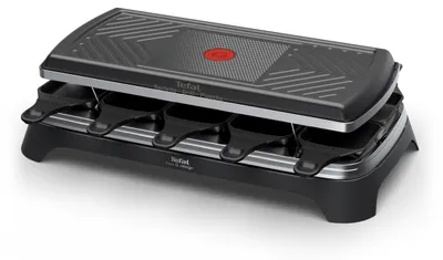 Produktbild von Tefal Raclette 3-in-1 Raclette-Grill & Plancha, Thermo-Signal, antihaftbeschichtete Platte und Pfännchen, einfache Aufbewahrung, inkl. Zubehör für bis zu 10 Personen, Schwarz, RE458NF0