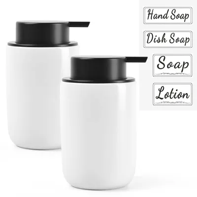 Obrázek produktu pro Keramický dávkovač mýdla, 350 ml, bílý, s možností doplňování, velká pumpa, bez BPA, vhodný do kuchyně i koupelny