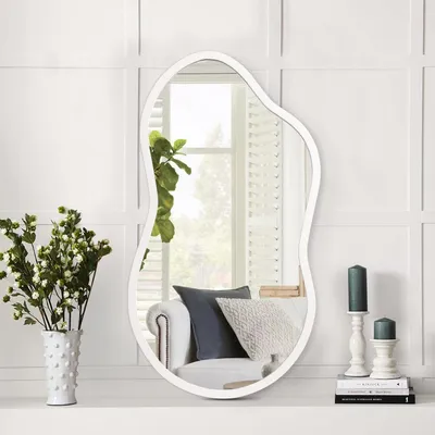 Immagine prodotto di Specchio da parete con cornice in legno, forma irregolare, 35x20 cm, colore bianco