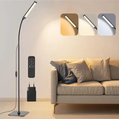 Produktbild von Stehlampe Dimmbare LED-Stehleuchte für Wohnzimmer 3 Farbmodus EU Stecker Standlicht Leselampe mit Fernbedienung Flexiblem Schwanenhals Standleuchten