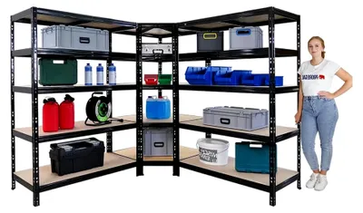 Produktbild von Eckregal und Schwerlastregale Set 180x120x60cm Schwarz mit Fachlasten 175 + 265 kg