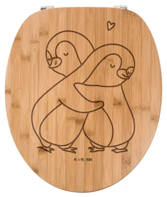 Produktbild von Mr. & Mrs. Panda WC Sitz Pinguine Kuscheln - Transparent - Geschenk, Aus Holz, für Partner, Ehefrau, Valentinstag, Freundin, Klodeckel, Jahrestag, WC-Brille, Hochzeitstag