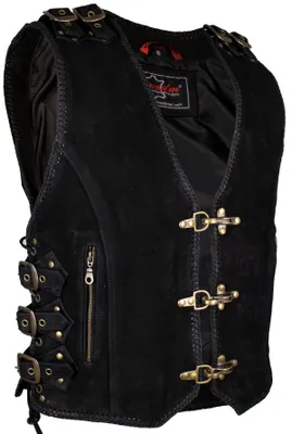 Produktbild von Motorrad Kutte Bikerweste Matt Schwarz Retro Lederweste Lederkutte Schnallen (L)