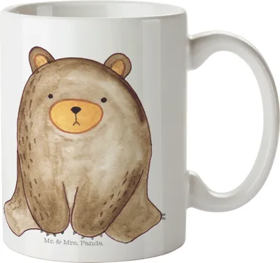 Produktbild von Mr. & Mrs. Panda haferl Bär sitzend - Weiß - Geschenk, kaffeebecher bedruckt, Teetasse, Teddy, Tasse, Becher