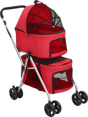 Image de Poussette pour chien pliante à 2 niveaux Rouge 83x48x97 cm