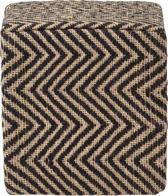 Produktbild von HOMESCAPES Jute Pouf mit Chevron-Muster – Sitzwürfel schwarz-natur, 36x38 cm