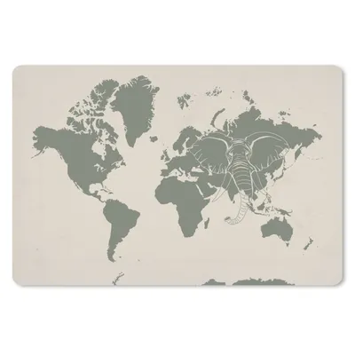 Produktbild von MuchoWow® Schreibtischunterlage Weltkarte - Tiere - Elefant 60x40 cm - XXL Mauspad - Großes Mauspad