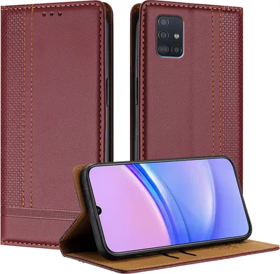 Produktbild von Handyhülle für Samsung Galaxy A51 5G Leder Flip Klappbare Schutzhülle mit Standfunktion Dunkelrot