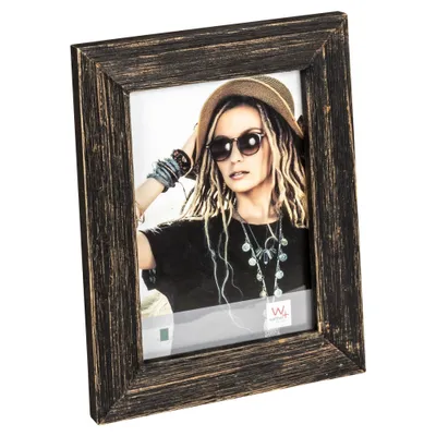 Image de Cadre photo en bois Walther Lou, dimensions 15x20 cm, finition noire style shabby chic vintage, fond en MDF
