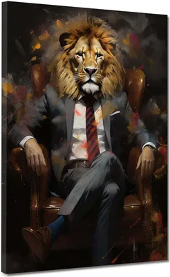 Produktbild von Löwe im Sessel Tier Leinwandbild Wandbild XL Kunst Deko: 105x140x4cm