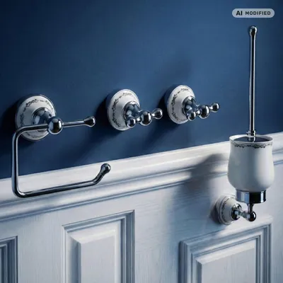 Image de Ensemble d'accessoires de salle de bain PaulGurkes Nostalgie Retro avec crochet, brosse WC et porte-papier toilette
